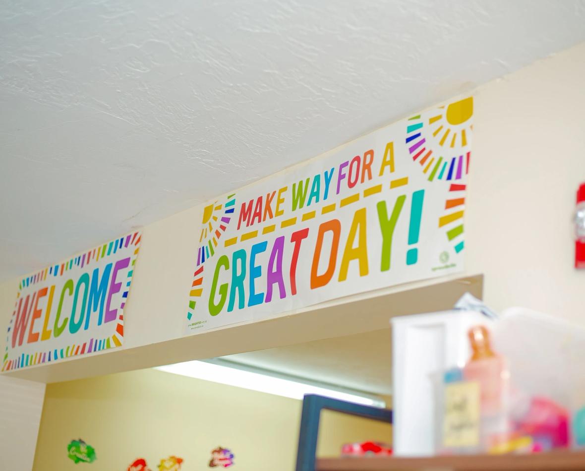 Classroom welcome banners and learning space