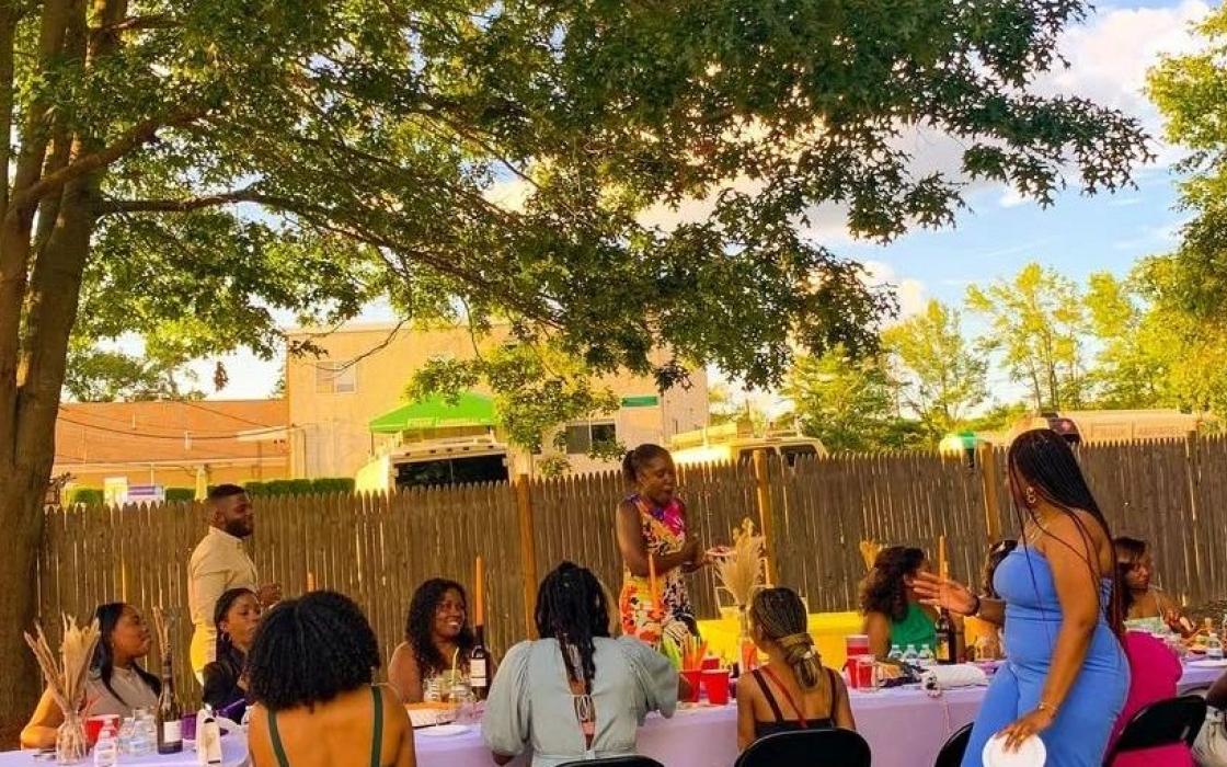 Families gathered outdoors for a community event