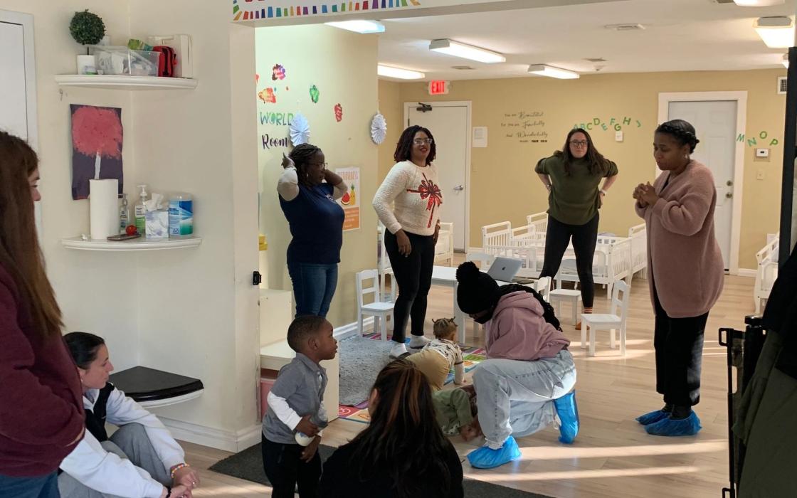 Families visiting an open classroom