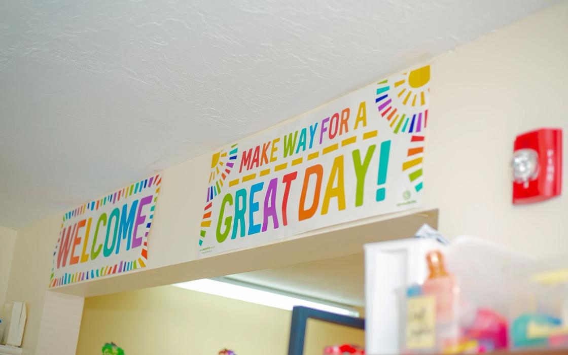 Classroom welcome banners and learning space